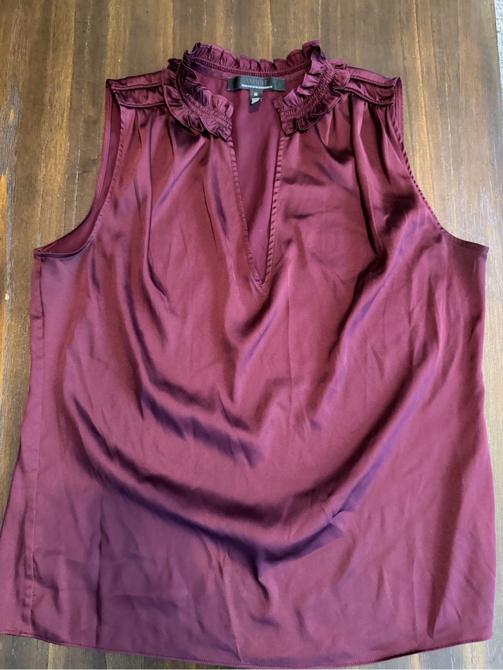 White House Black Market Sleeveless Ruffle V-Neck Camisole - Burgundy